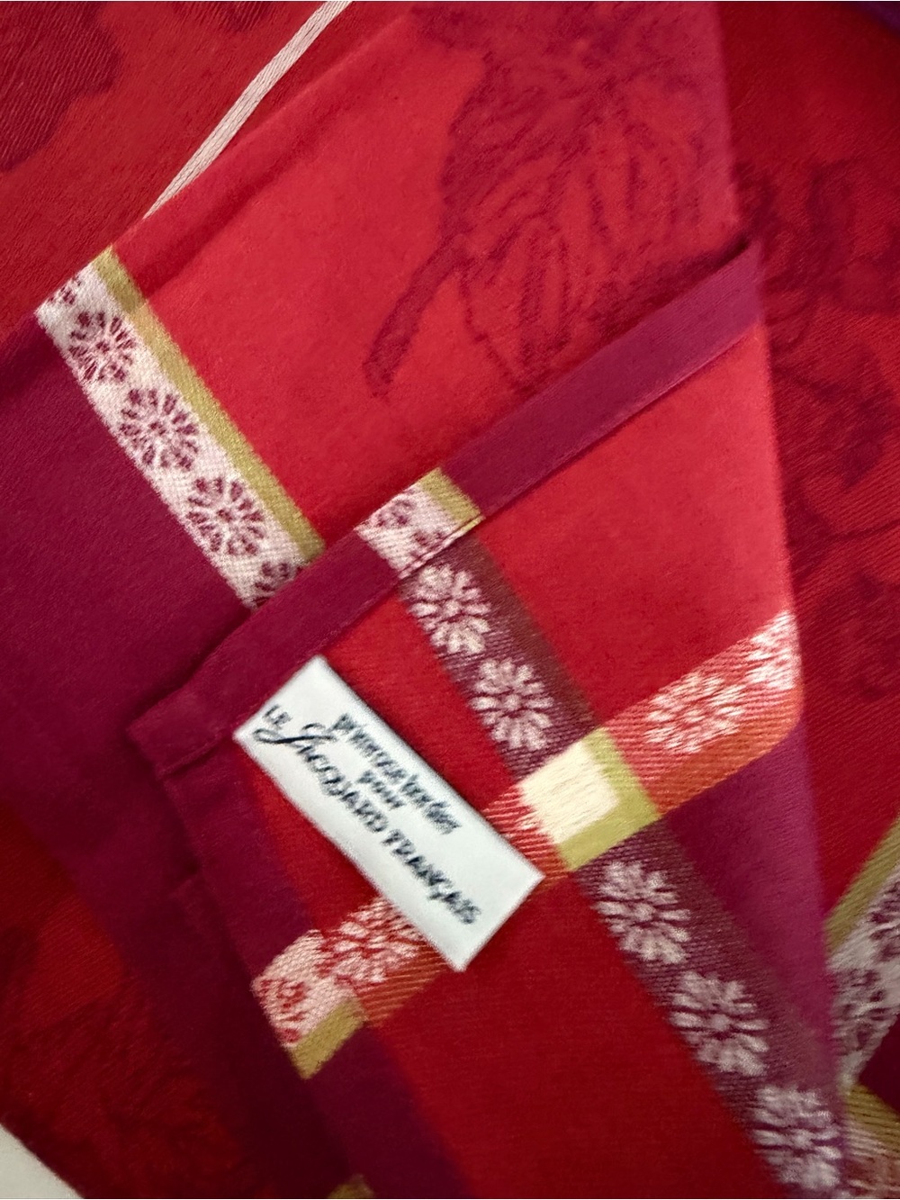 Primrose Bordier Set of Three Decorative Kitchen Towels in Red and Magenta - Picture 3 of 5